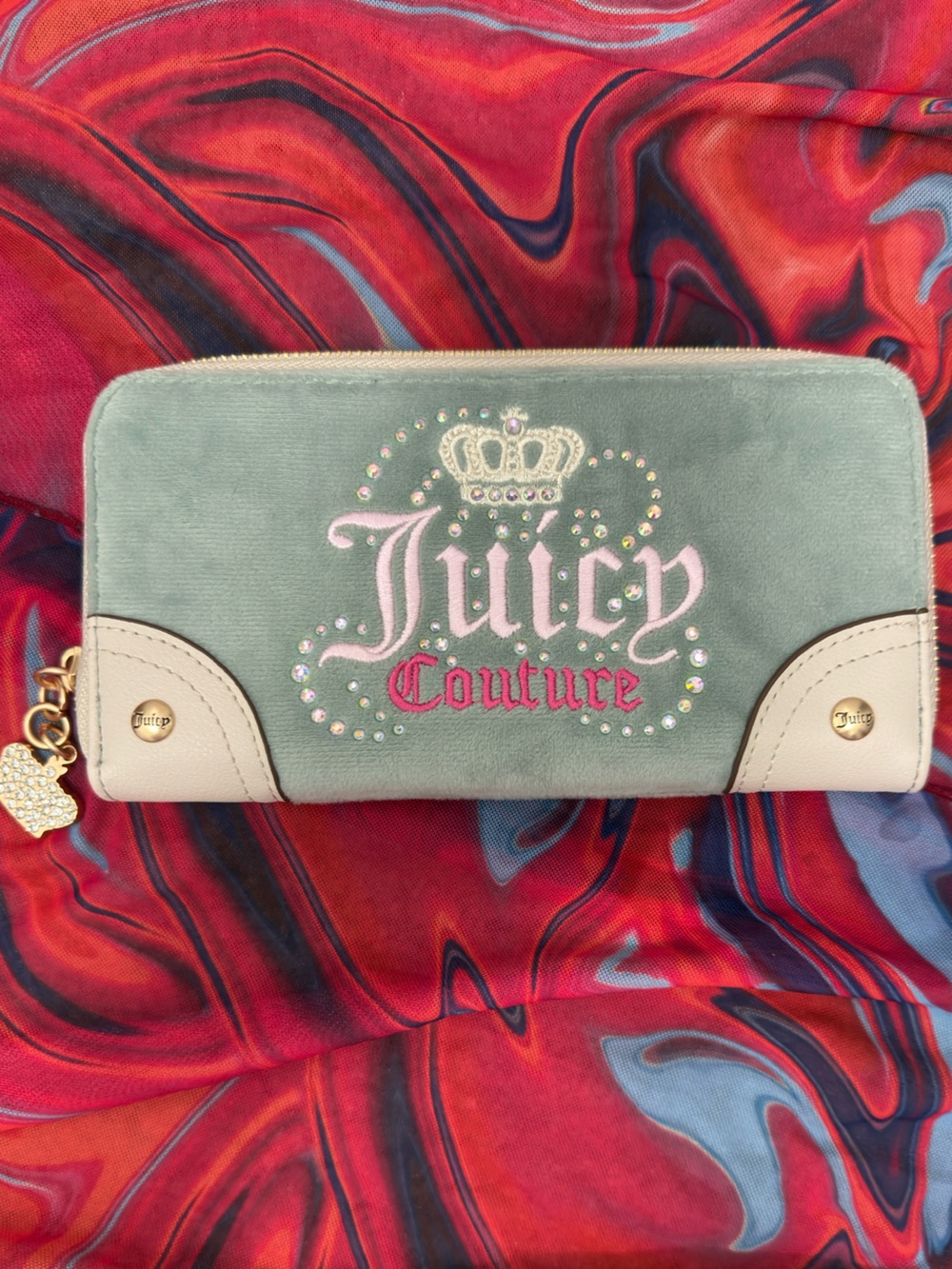 VINTAGE Juicy Couture Aqua Blue Velour Wallet Y2K